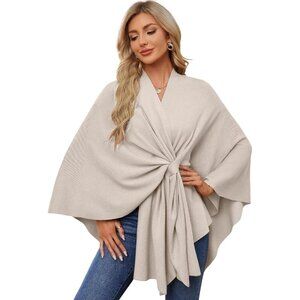 Women's Warm Oatmeal Elegant Open Poncho Sweater Spring Fall Winter Shawl Wraps